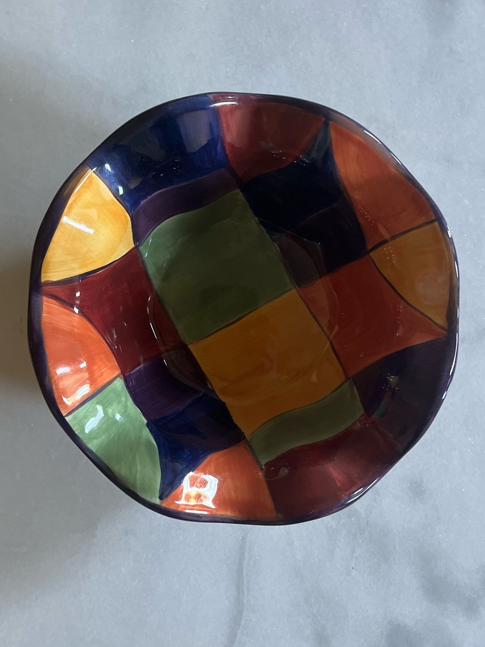 Handcrafted Multicolor Checker Ceramic Bowl - Vibrant Glazed Accent